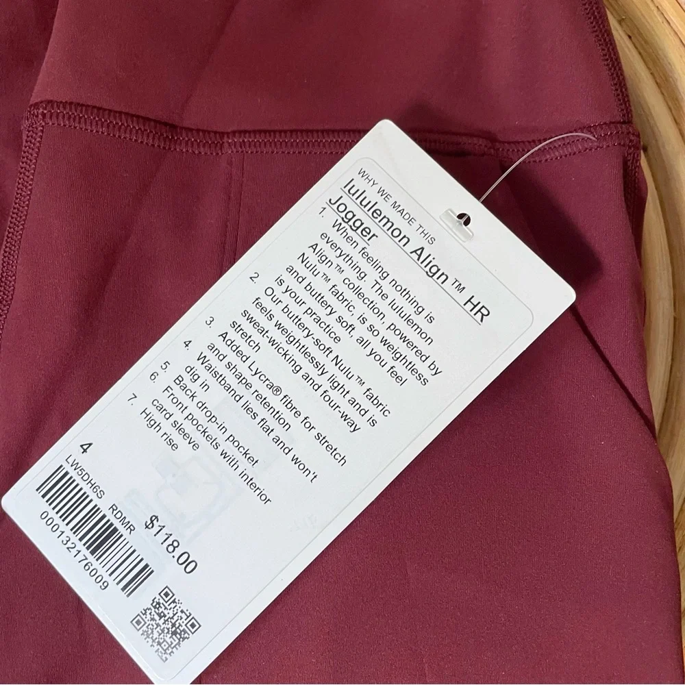 🆕 Lululemon align jogger color : red merlot size 4 NWT - Picture 2 of 5